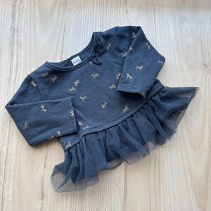 Kids Black Top with Gold Details and Tulle Hem